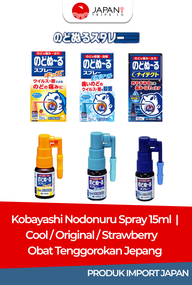 Kobayashi Nodonuru Spray 15ml | Cool / Original / Strawberry | Obat Tenggorokan Jepang