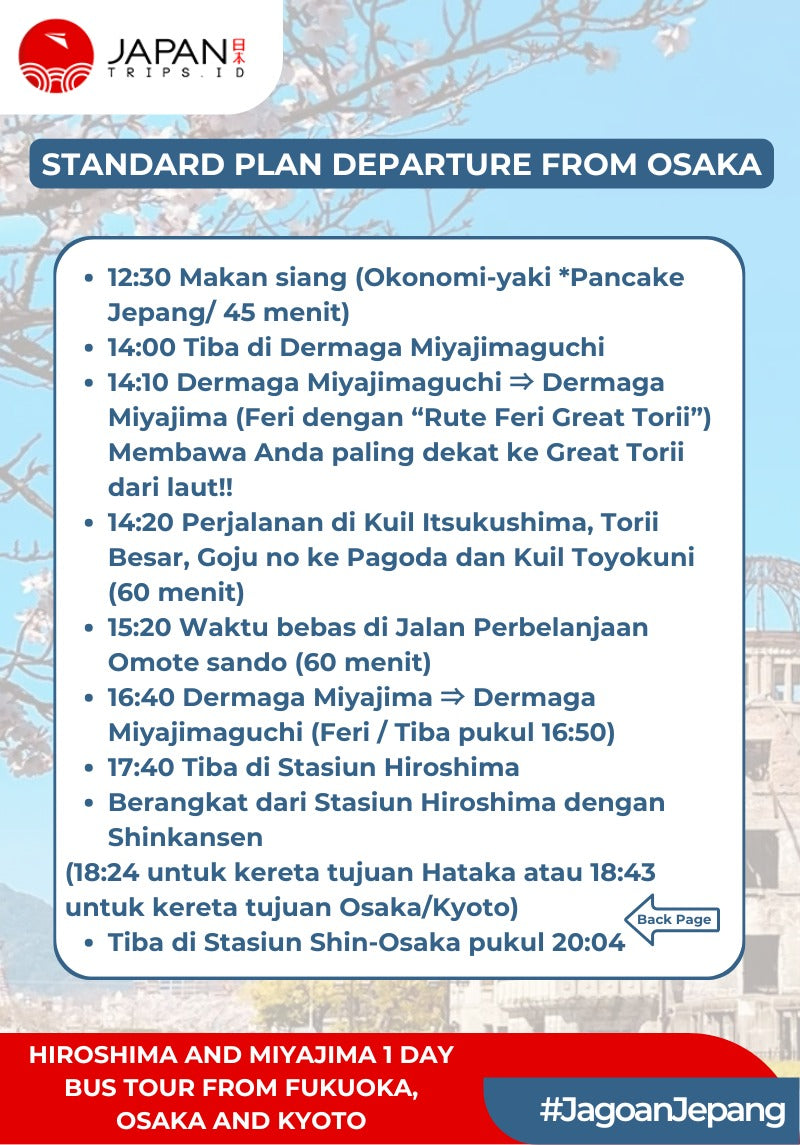 Hiroshima and Miyajima 1 Day Bus Tour from Fukuoka, Osaka and Kyoto