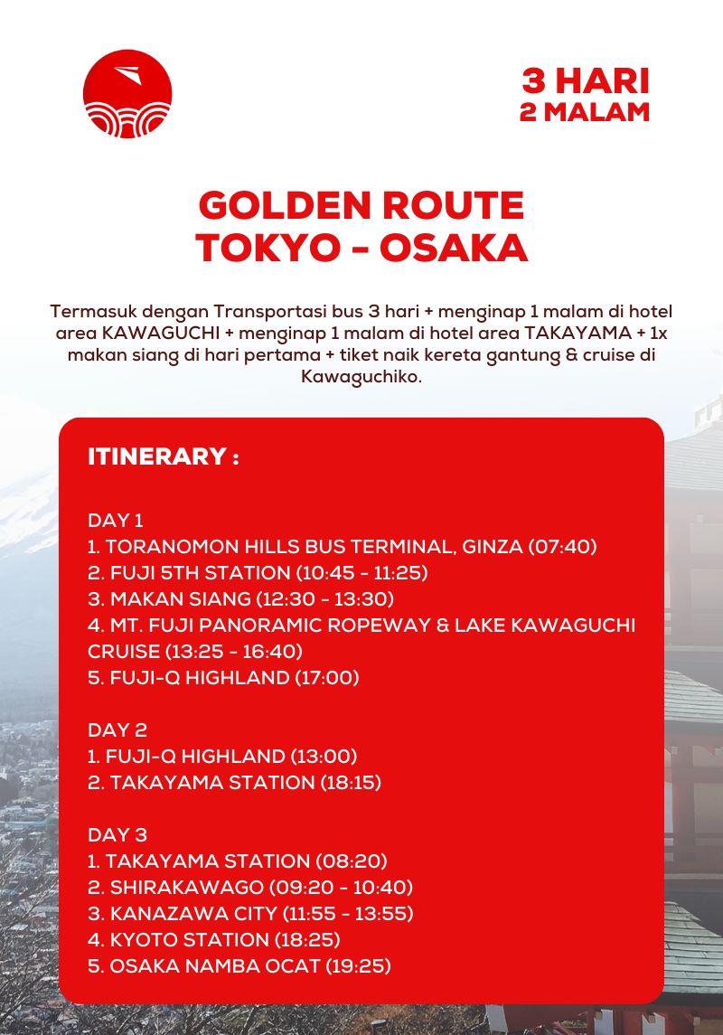 3D2N Golden Route Tokyo - Osaka