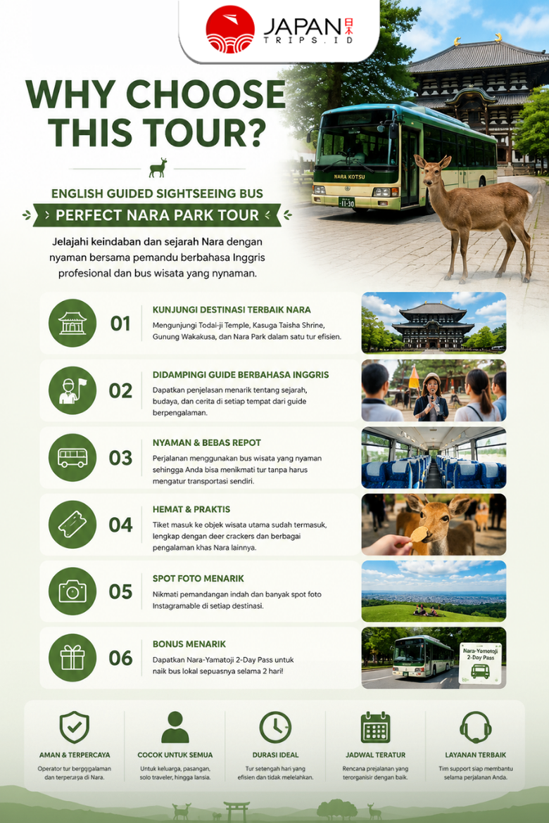 English Guided Sightseeing Bus Perfect Nara Park Tour | Tur Taman Nara