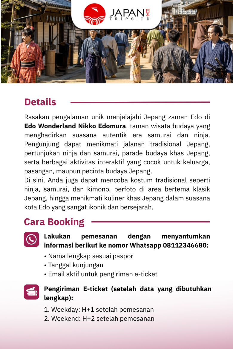 Edo Wonderland Nikko Edomura Ticket | Wisata Samurai & Ninja di Jepang
