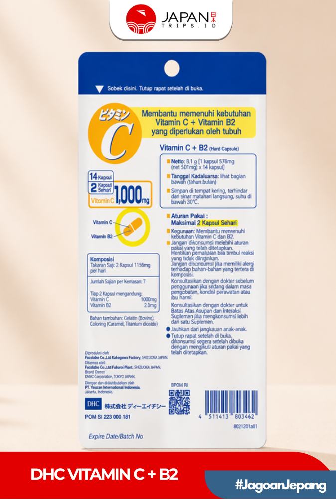 DHC Vitamin C + B2 Japan / 7 Days | Suplemen Kulit & Daya Tahan Tubuh