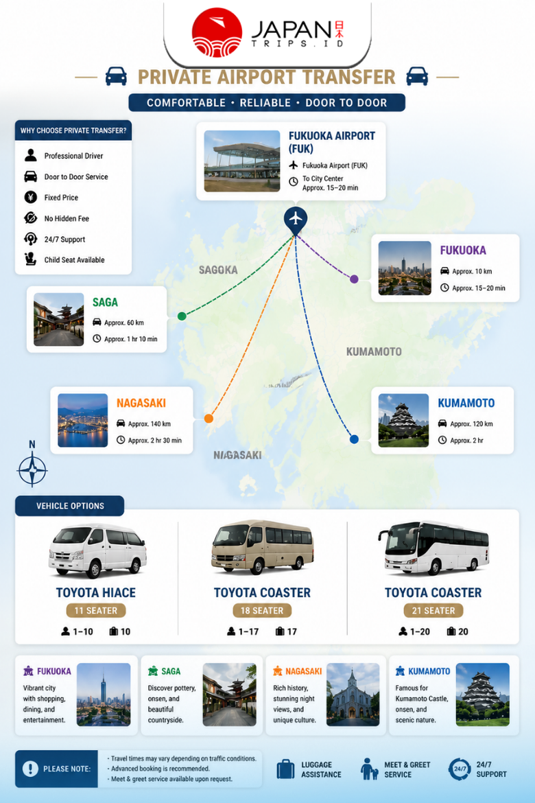 Private Airport Transfer | Fukuoka Airport to Fukuoka, Saga, Nagasaki & Kumamoto
