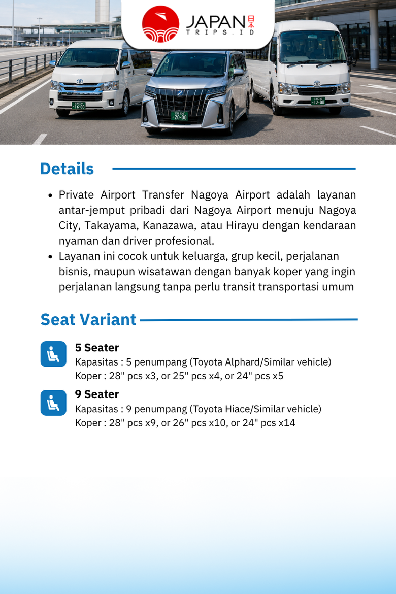 Nagoya Airport Transfer To Nagoya City / Takayama / Kanazawa / Hirayu