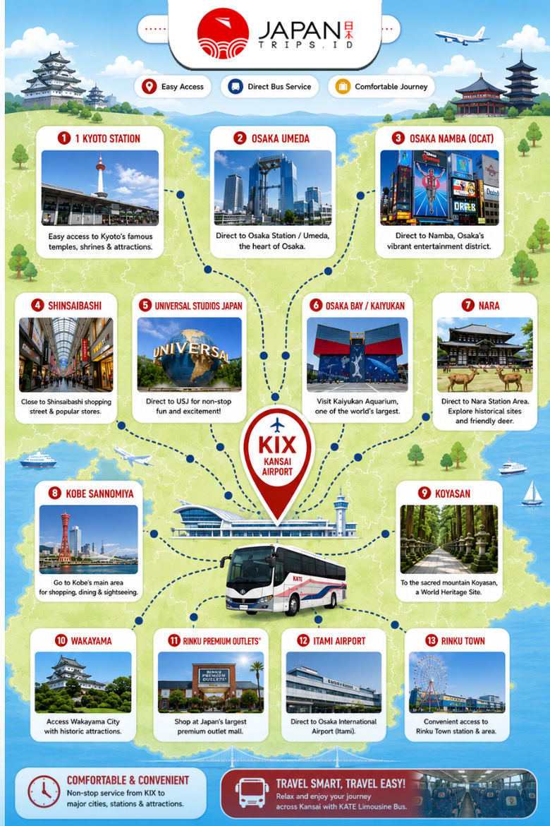 KIX Airport Limousine Bus Dari/Ke Kyoto | Kansai Airport Bus Transfer