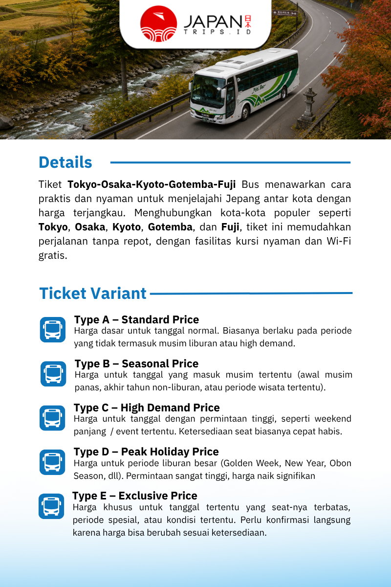 Tiket Bus Tokyo - Osaka - Kyoto - Gotemba - Fuji | Bus Japan