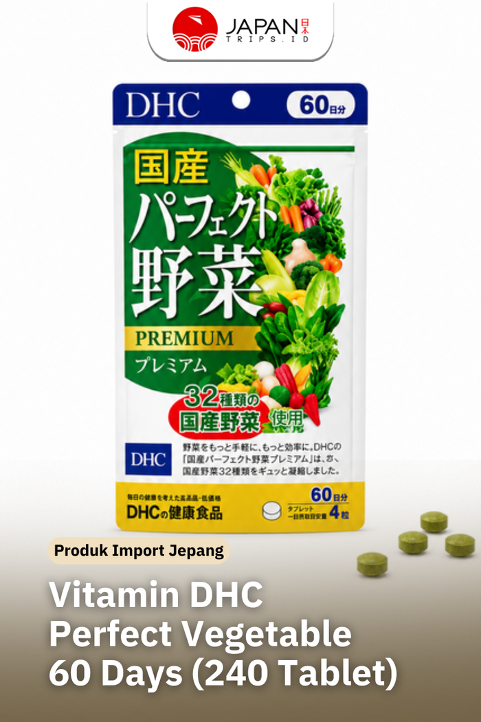 DHC Perfect Vegetable 60 Hari (240 Tablet) Suplemen 32 Ekstrak Sayur | Vitamin Jepang Asli