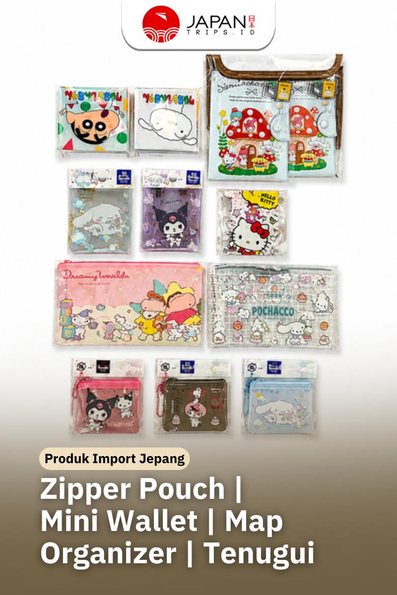 Zipper Pouch, Map Organizer, Mini Wallet & Tenugui - Produk Import Japan
