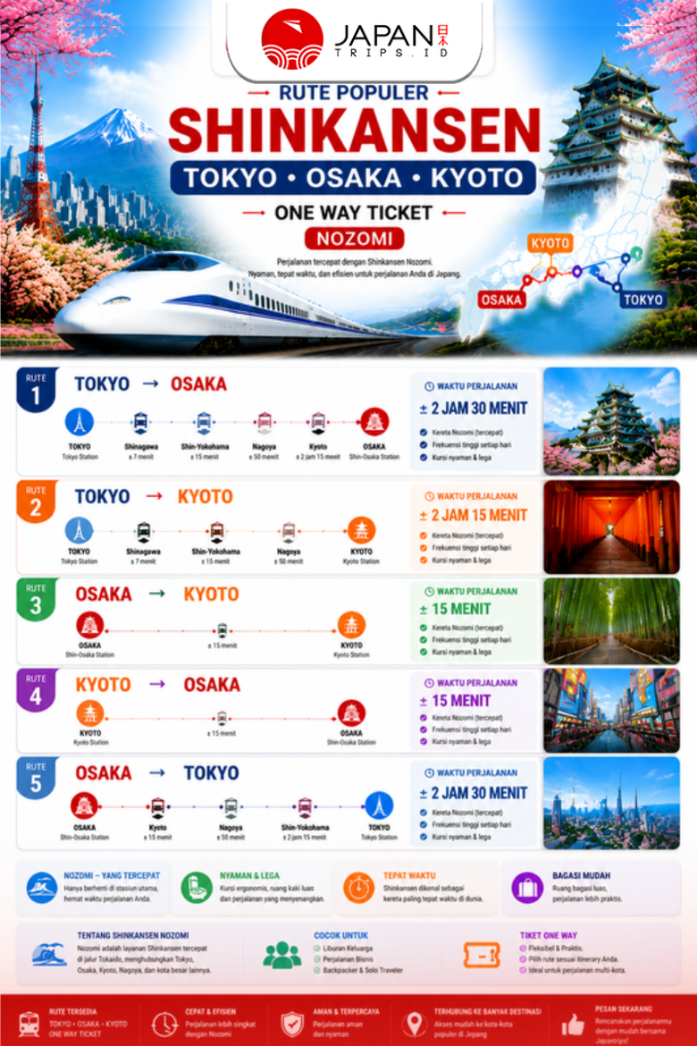 Tiket Shinkansen Tokyo Osaka Kyoto One Way | Nozomi / Kereta Cepat Jepang