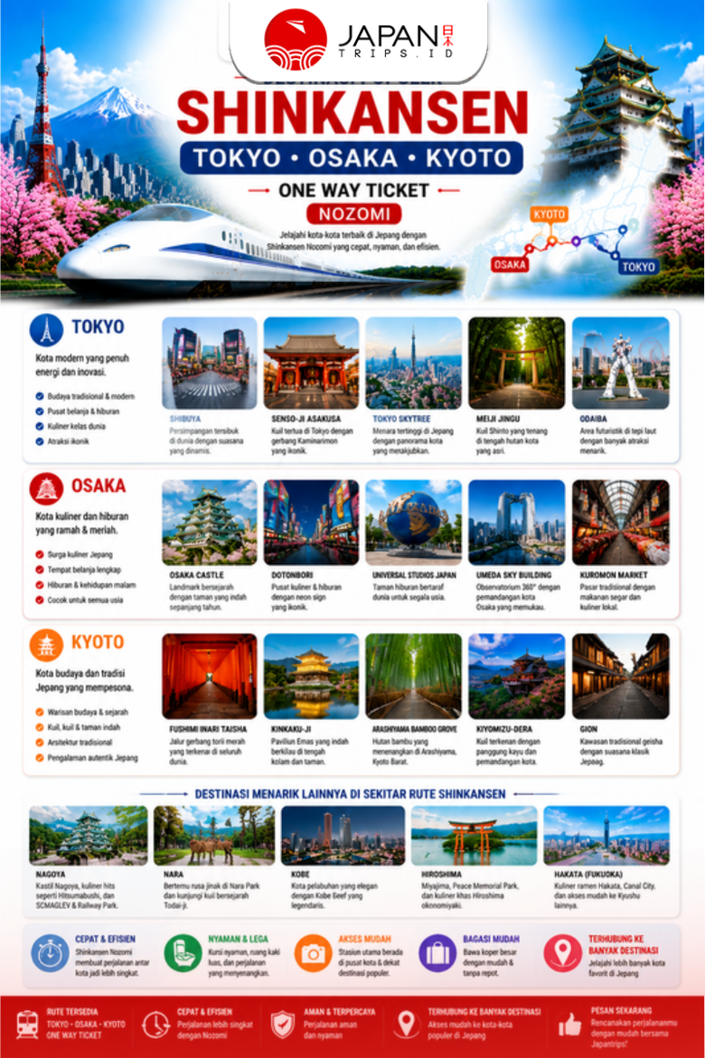 Tiket Shinkansen Tokyo Osaka Kyoto One Way | Nozomi / Kereta Cepat Jepang