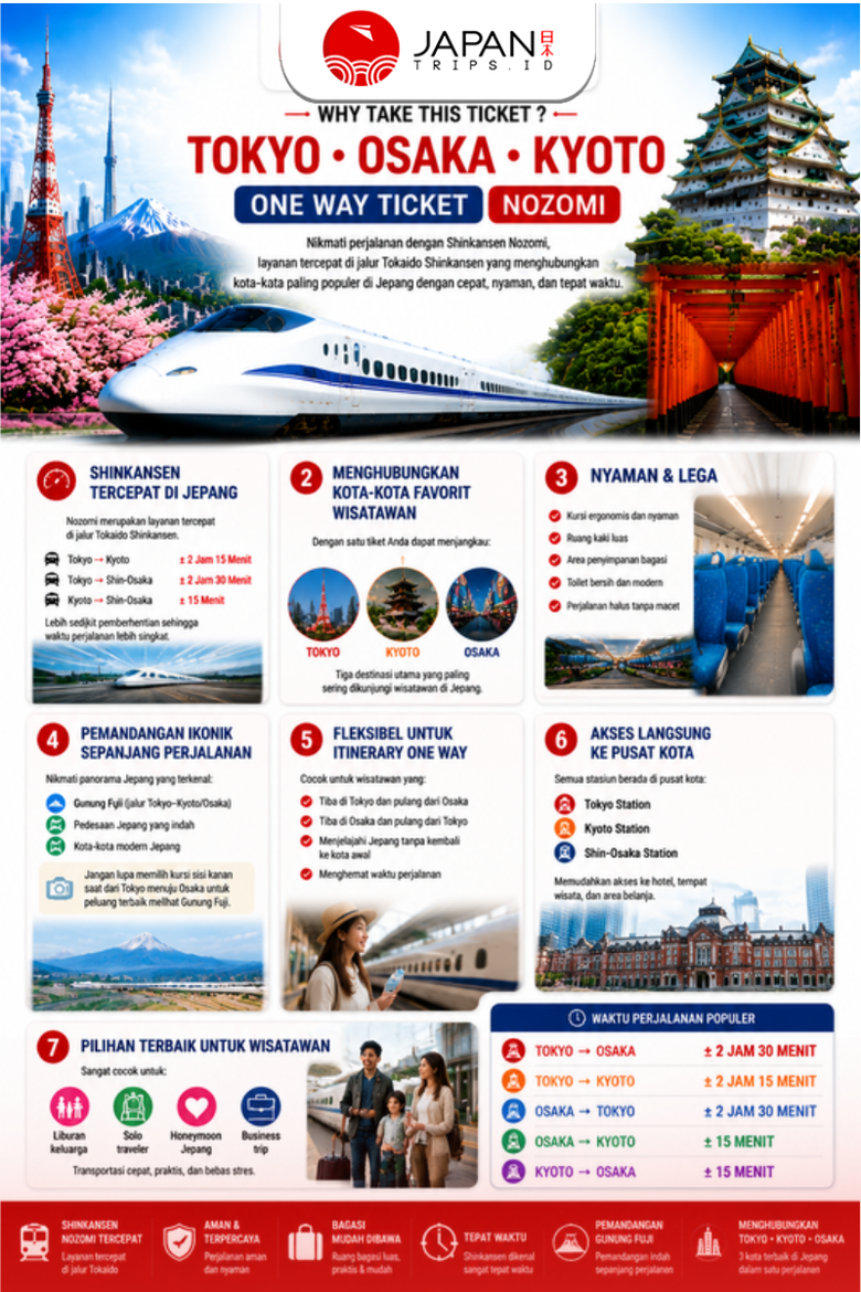 Tiket Shinkansen Tokyo Osaka Kyoto One Way | Nozomi / Kereta Cepat Jepang