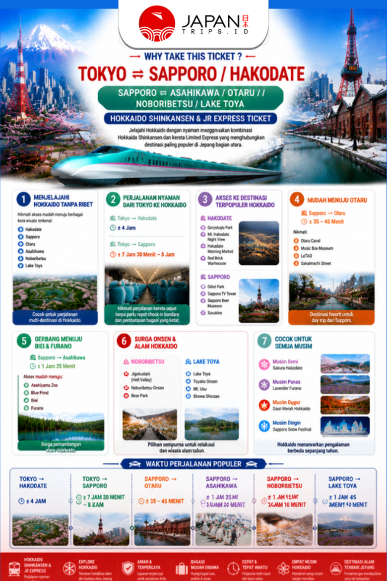 Tiket Shinkansen Tokyo - Sapporo/Hakodate & Sapporo - Asahikawa/Otaru/Noboribetsu/Lake Toya | Kereta Cepat Jepang (One Way)