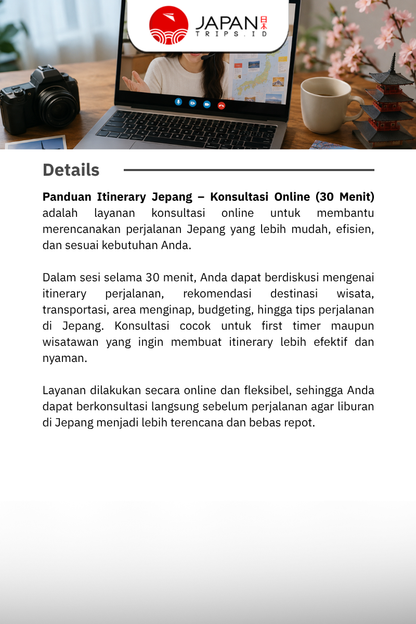 Panduan Itinerary Jepang – Konsultasi Online (30 Menit)