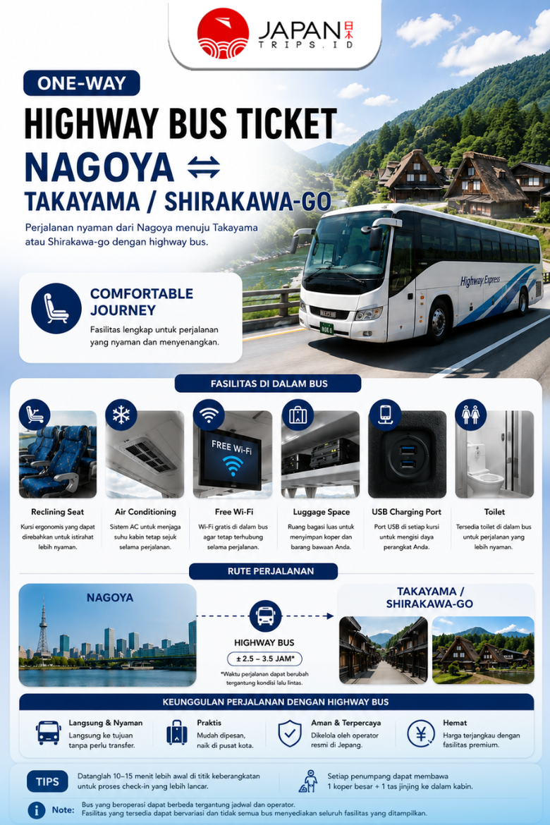 One-Way Highway Bus Ticket Nagoya ⇔Takayama/Shirakawa-go