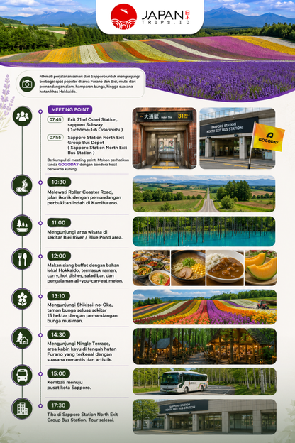 Hokkaido Furano Flower Fields One Day Tour | Tur Satu Hari di Ladang Bunga Furano Hokkaido