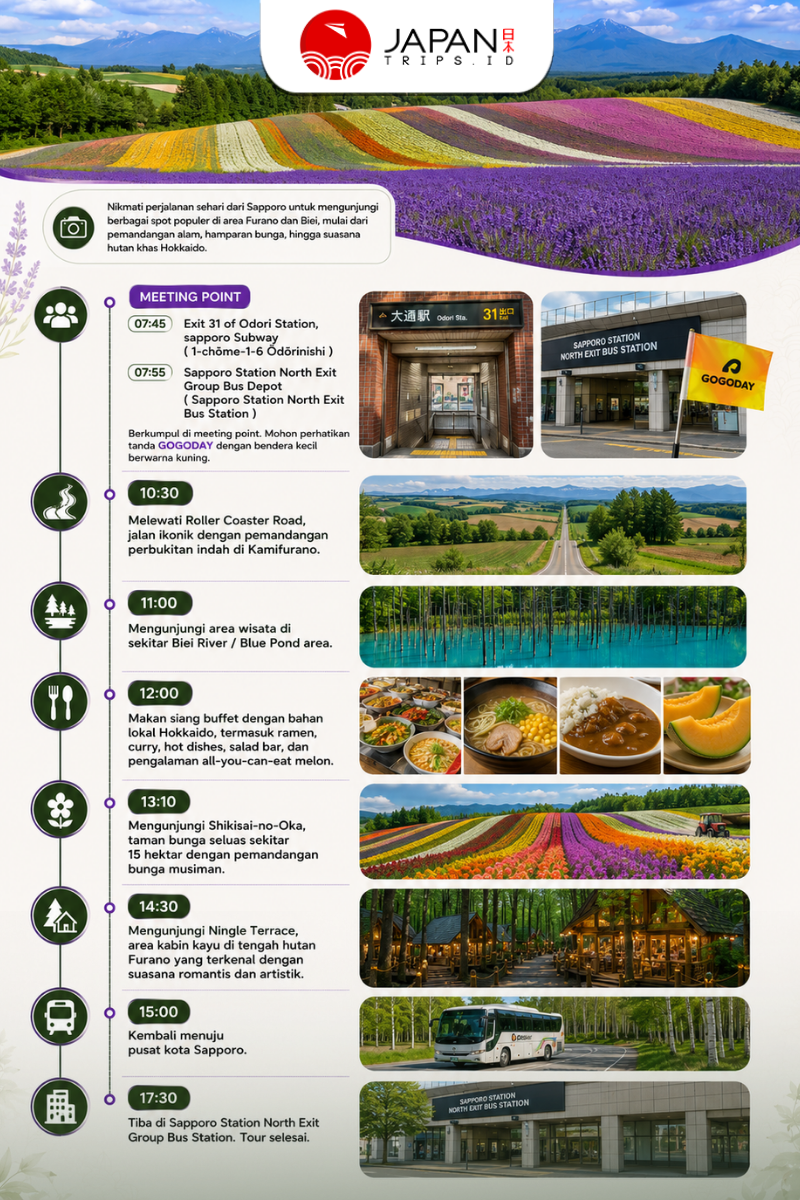 Hokkaido Furano Flower Fields One Day Tour | Tur Satu Hari di Ladang Bunga Furano Hokkaido