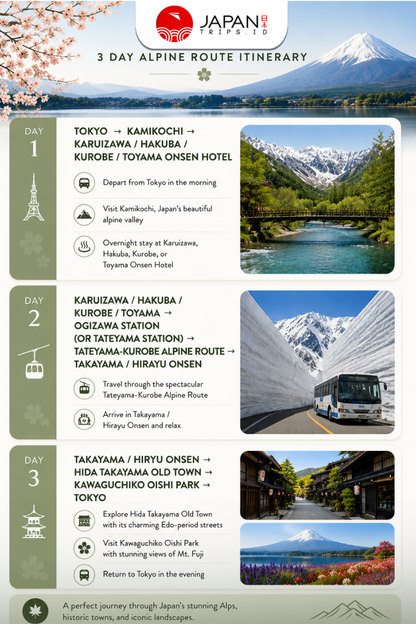 3-Day Japan Alpine Tour: Tateyama Snow Wall, Kamikochi & Mt. Fuji