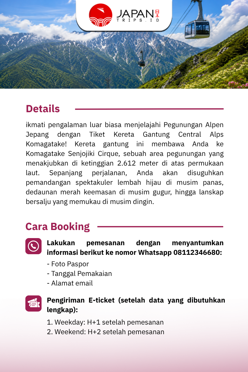 Central Alps Komagatake Ropeway Ticket | Tiket Kereta Gantung Central Alps Komagatake