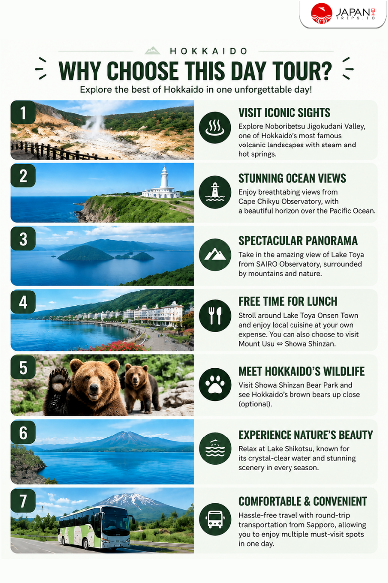 Hokkaido One Day Tour Toyako Onsen, Noboribetsu Jigokudani, Showa Shinzan, & Lake Shikotsu With Optional Bear Ranch