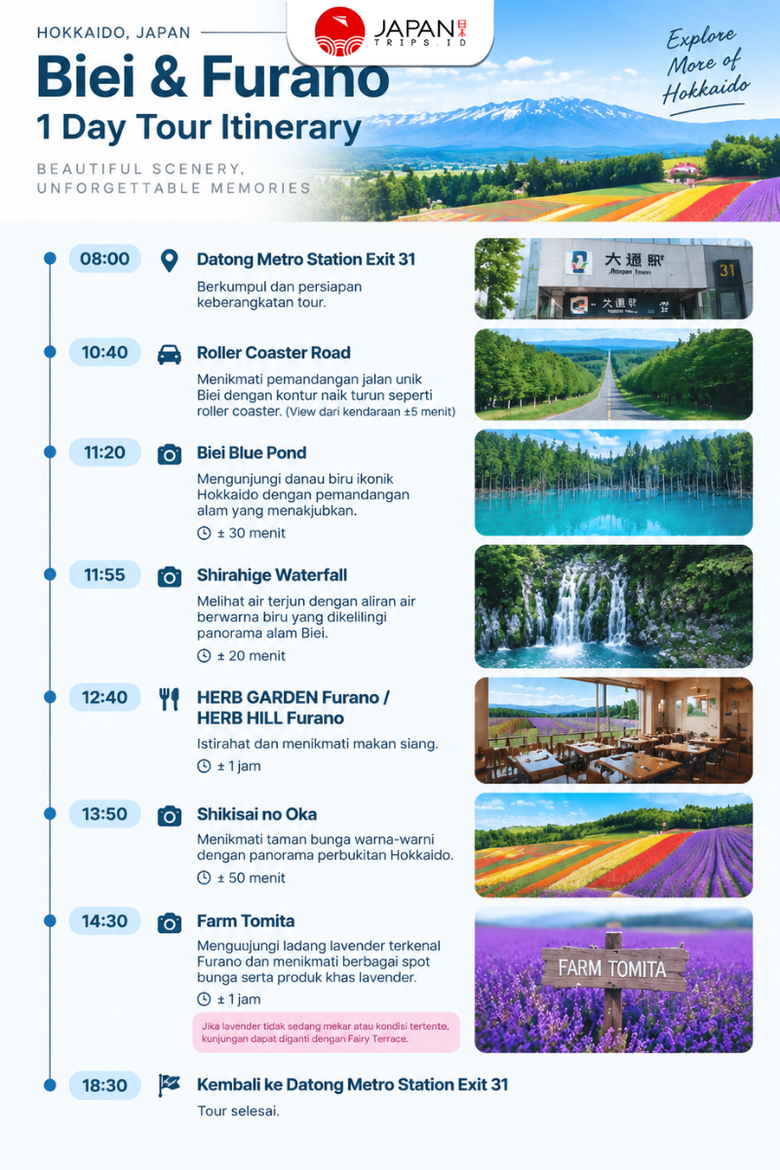 Hokkaido Furano Flower Fields One Day Tour | Tur Satu Hari di Ladang Bunga Furano Hokkaido
