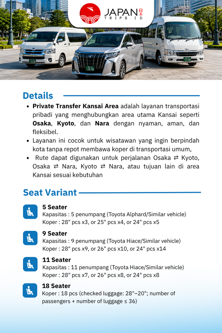 Point To Point Transfer Osaka To Kansai Area (Kyoto/Nara/Kobe/Nagoya)