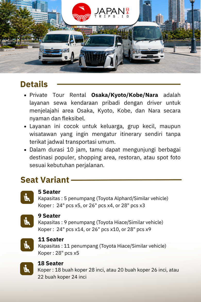 Private Tour / Sewa Mobil Jepang – Osaka/Kyoto/Kobe/Nara