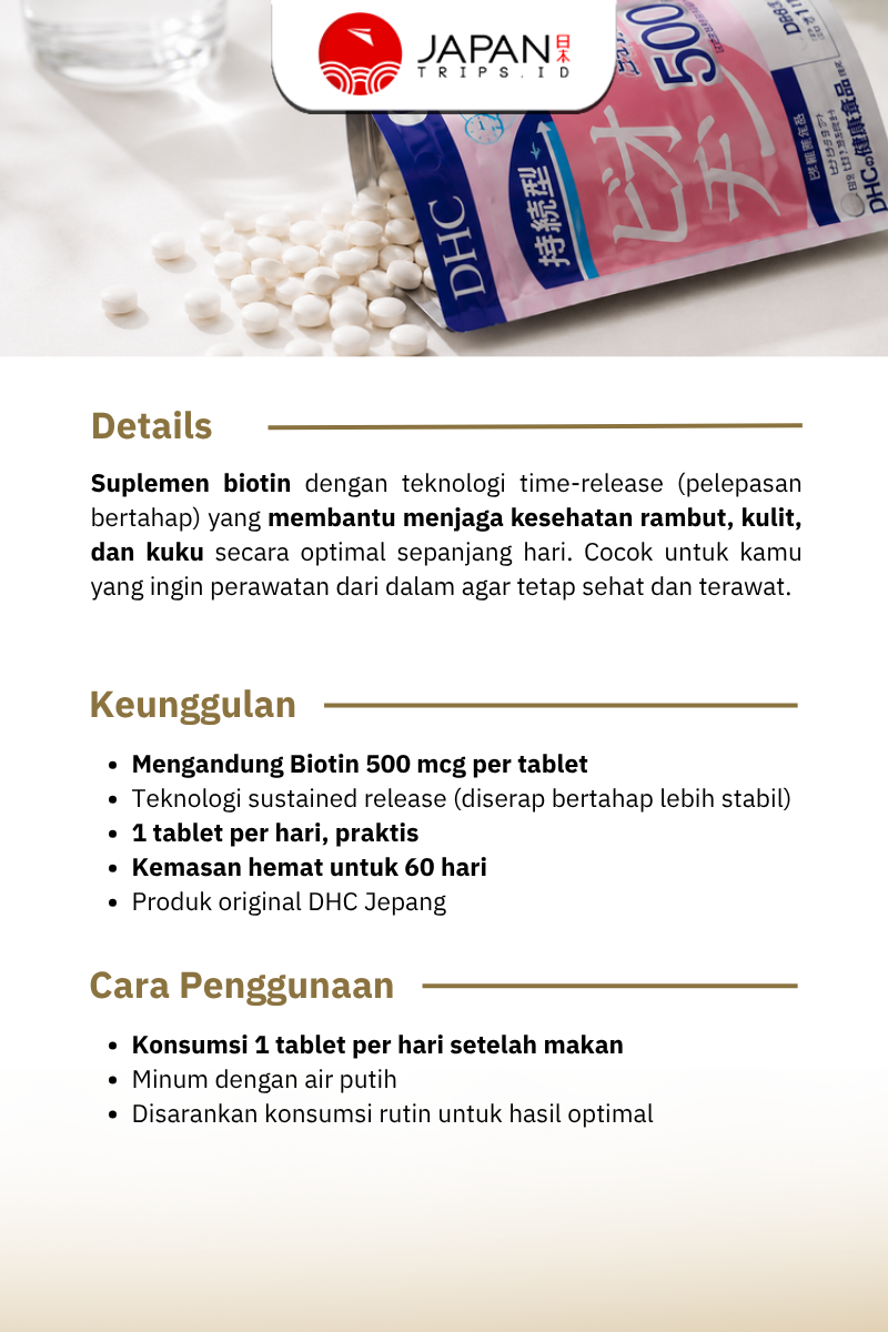 DHC Sustained Biotin 60 Hari (60 Tablet) Suplemen Biotin untuk Rambut, Kulit & Kuku | Vitamin Jepang Asli