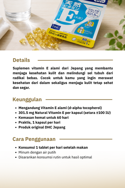 DHC Vitamin E 60 Hari (60 Kapsul) Suplemen Antioksidan | Vitamin Jepang Asli