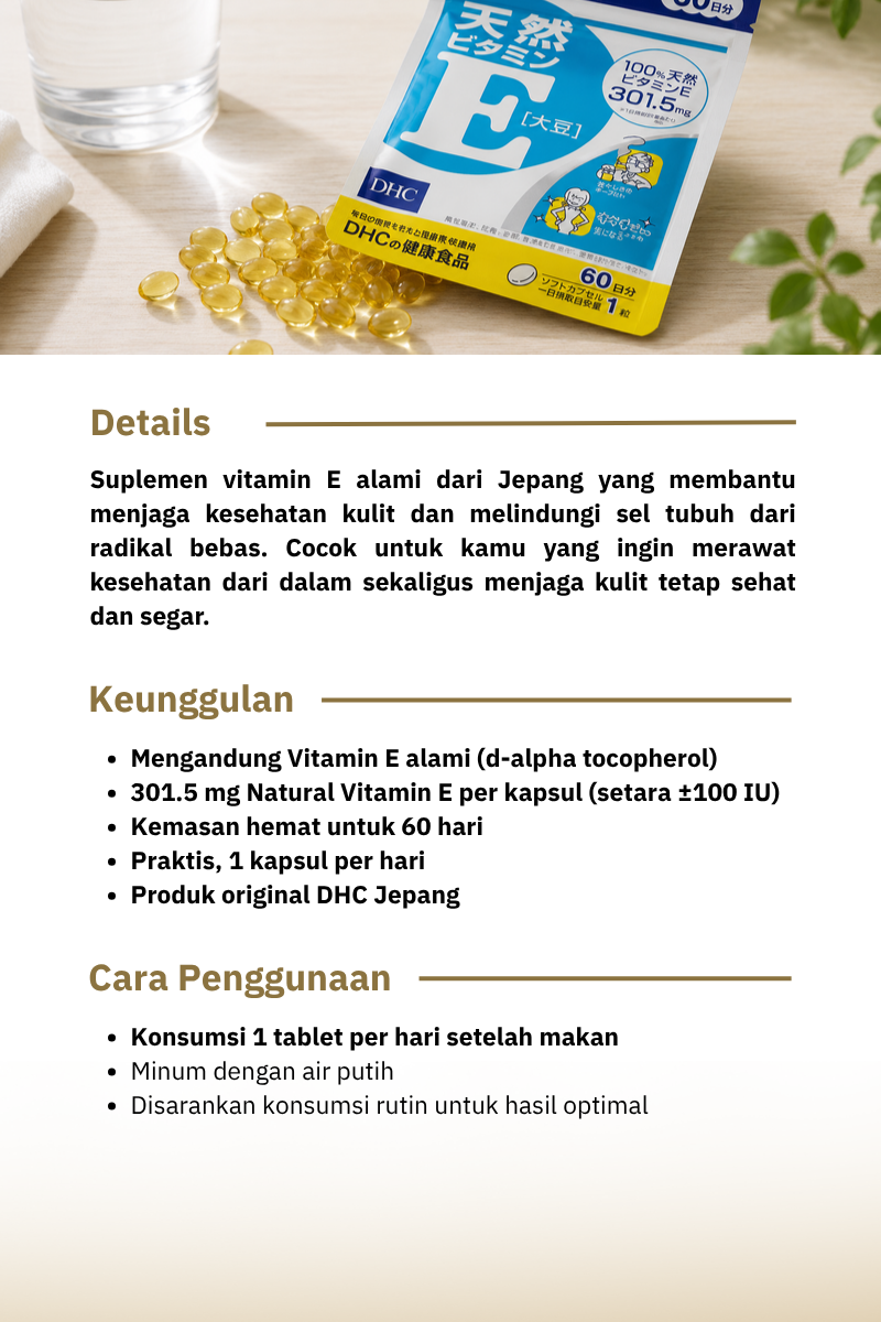 DHC Vitamin E 60 Hari (60 Kapsul) Suplemen Antioksidan | Vitamin Jepang Asli