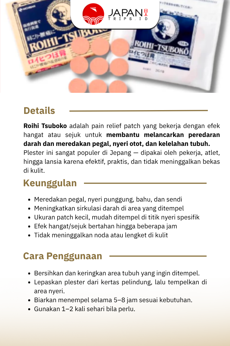 Roihi Tsuboko Pain Relief Patch Japan | Koyo Bulat Pereda Pegal & Nyeri Otot