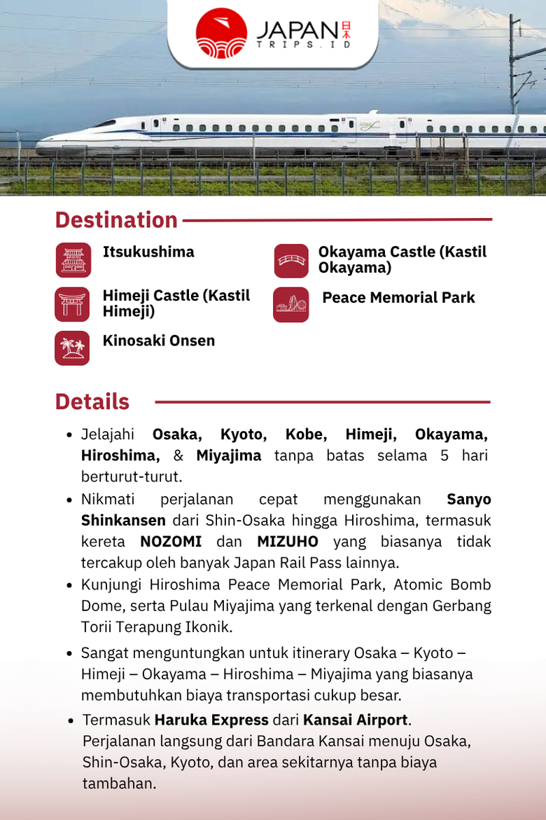 JR Kansai Hiroshima Area Pass 5 Days
