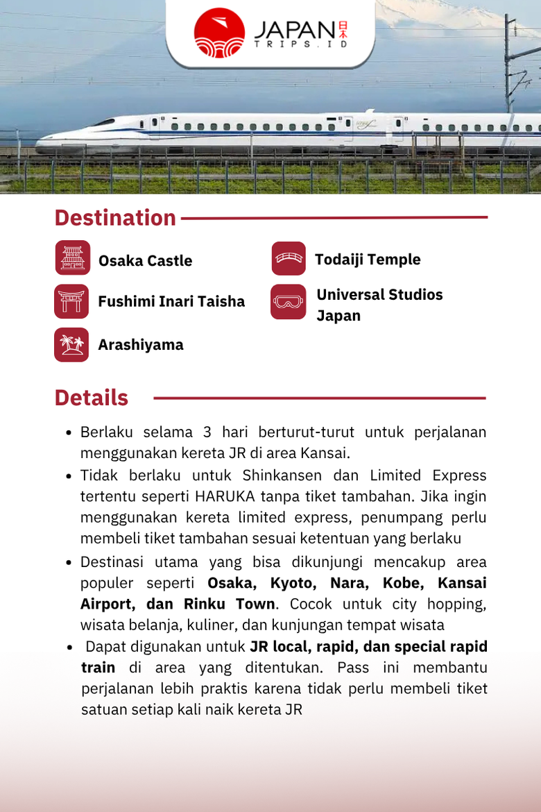 Kansai Mini Pass 3 Days | JR Osaka Nara Kyoto Kobe