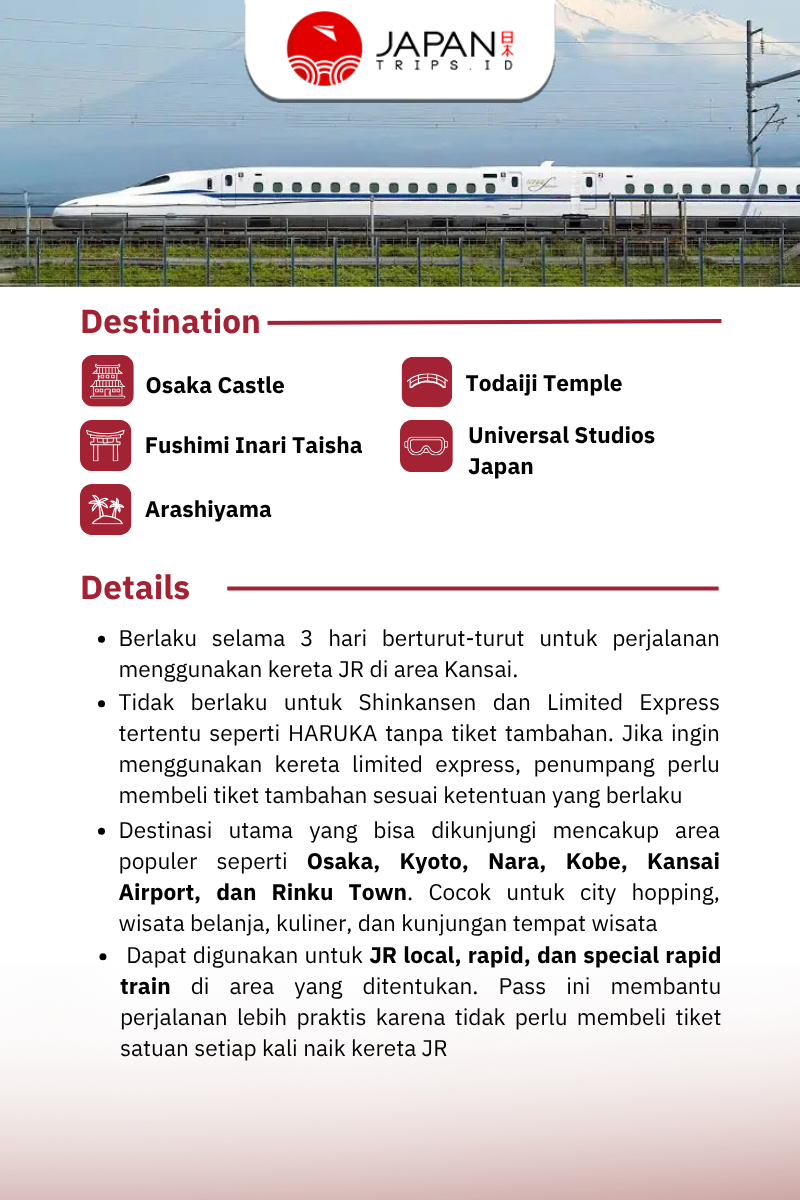 Kansai Mini Pass 3 Days | JR Osaka Nara Kyoto Kobe
