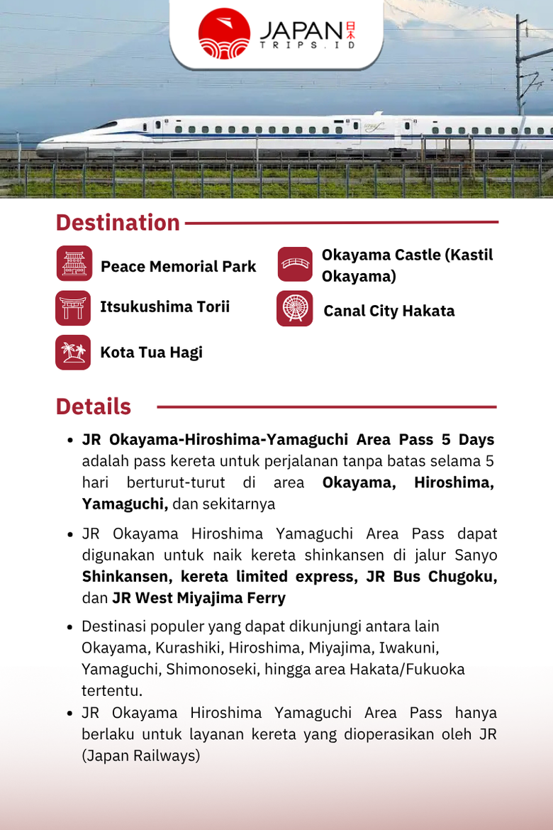 JR Okayama Hiroshima Yamaguchi Area Pass 5 Days