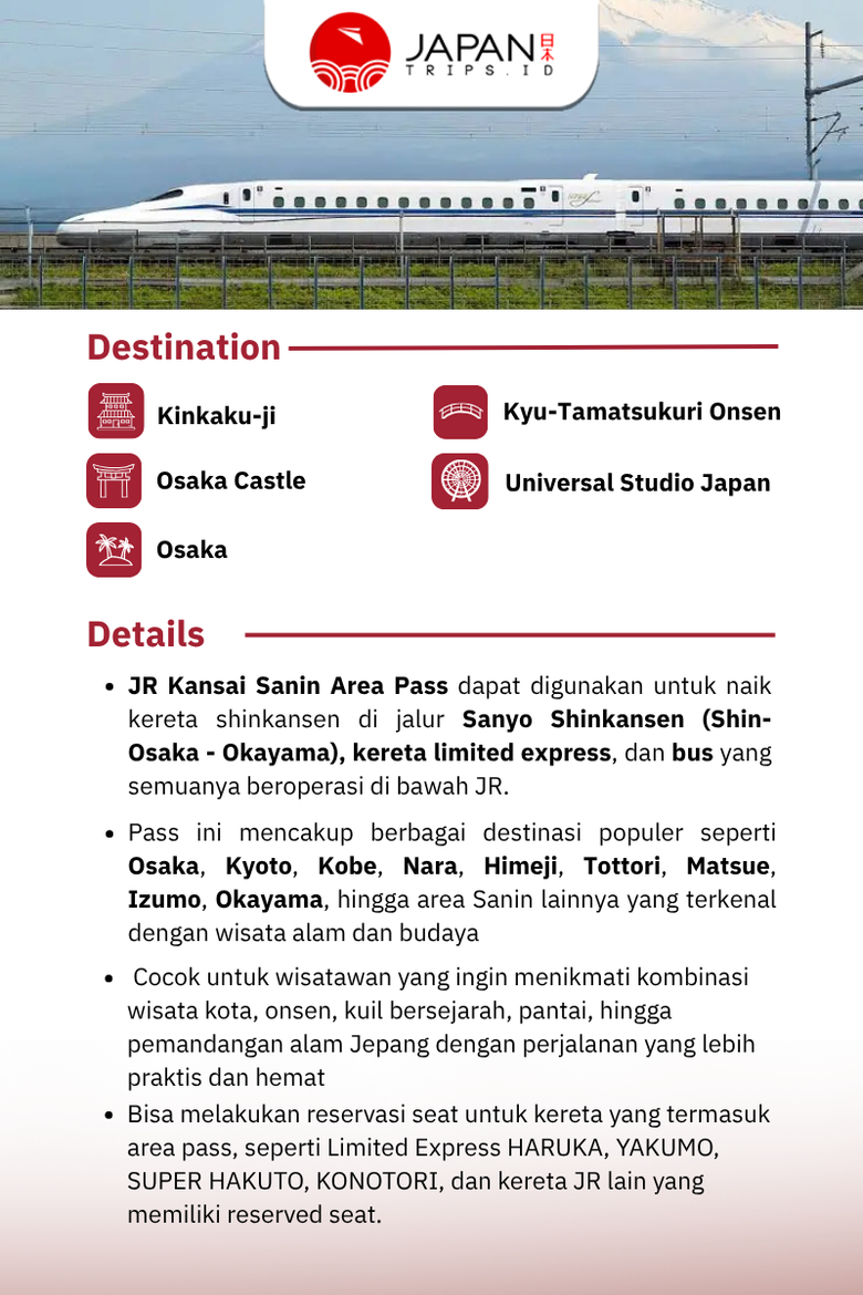 JR Kansai Sanin Area Pass 7 Hari