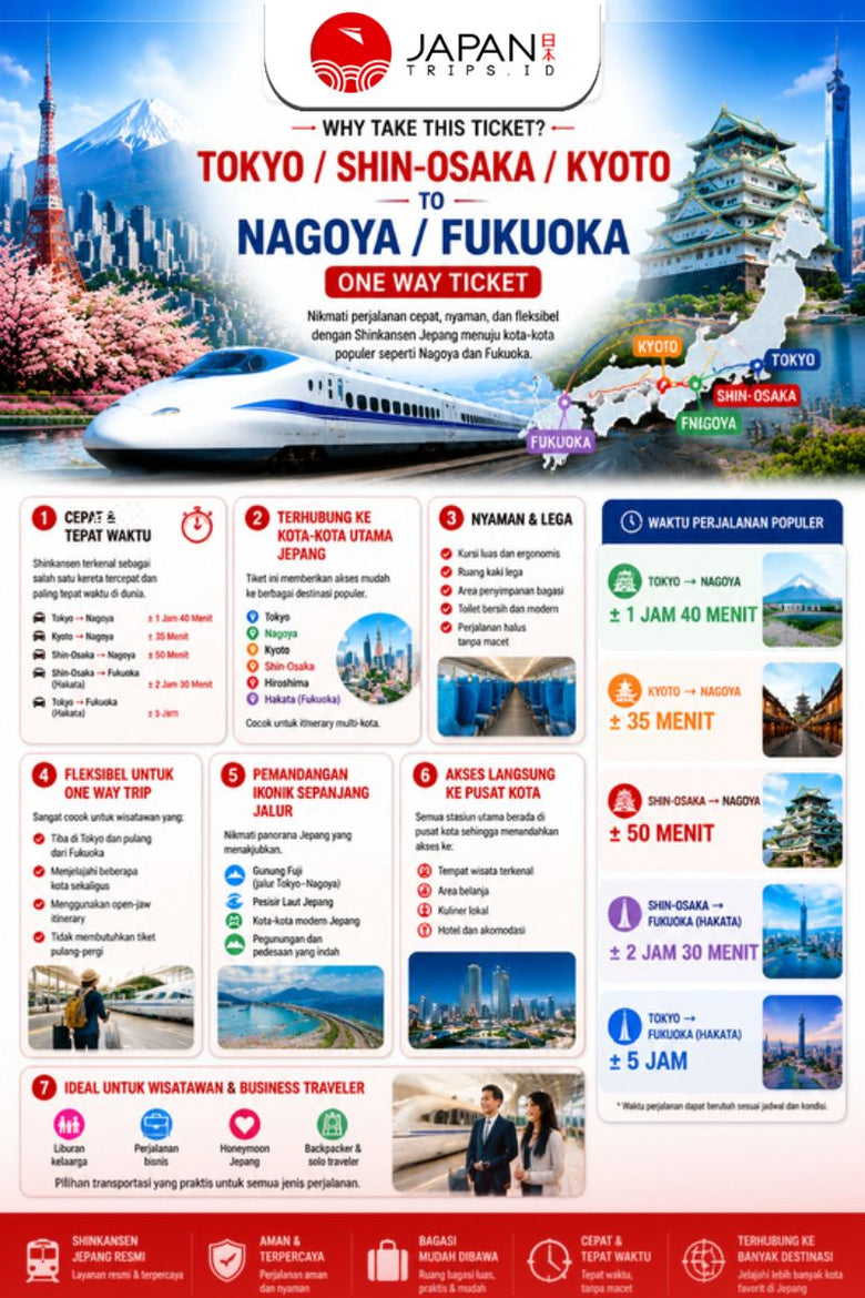 Shinkansen Tokyo/Shin Osaka/Kyoto To Nagoya/Fukuoka One Way Ticket | Nozomi Shinkansen