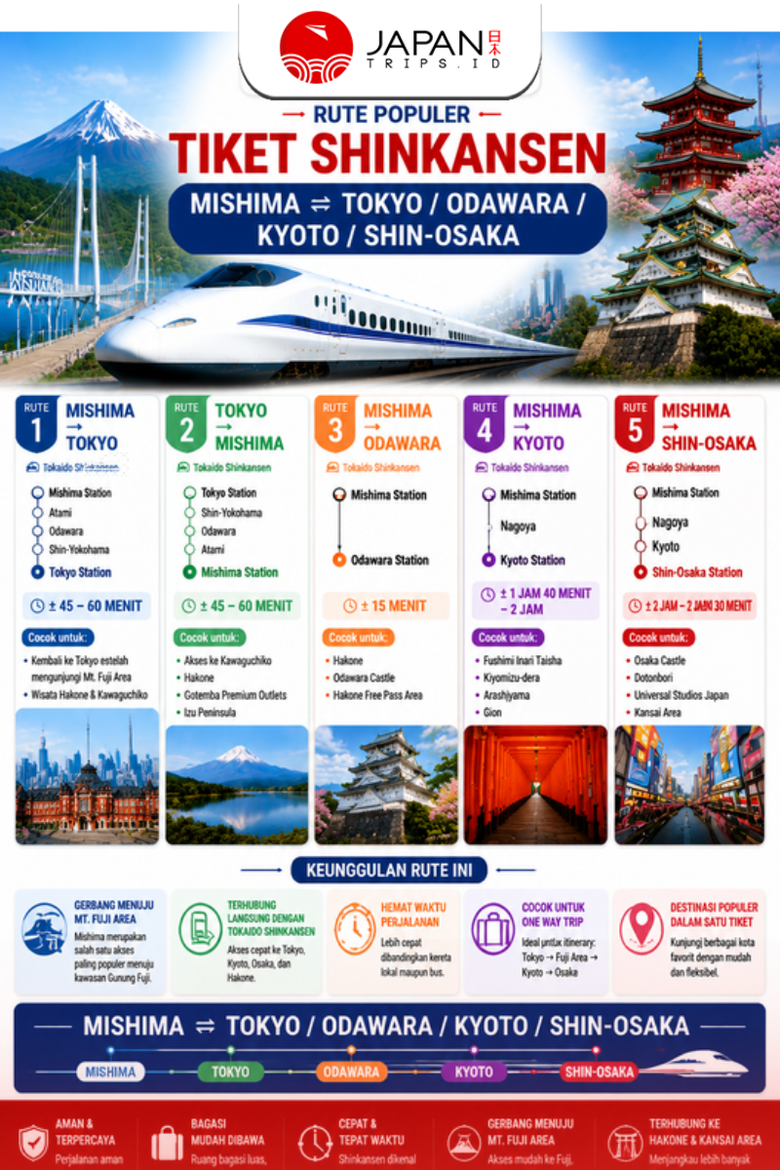 Tiket Shinkansen Mishima - Tokyo / Odawara / Kyoto / Shin-Osaka