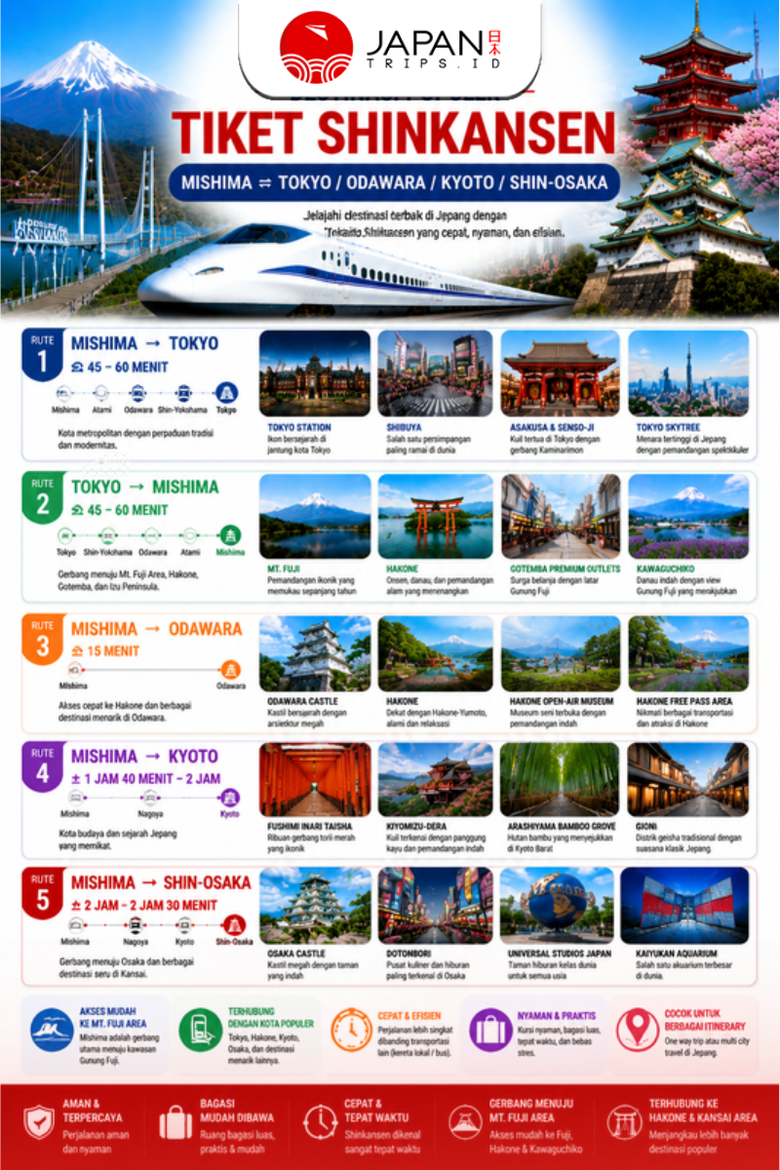 Tiket Shinkansen Mishima - Tokyo / Odawara / Kyoto / Shin-Osaka