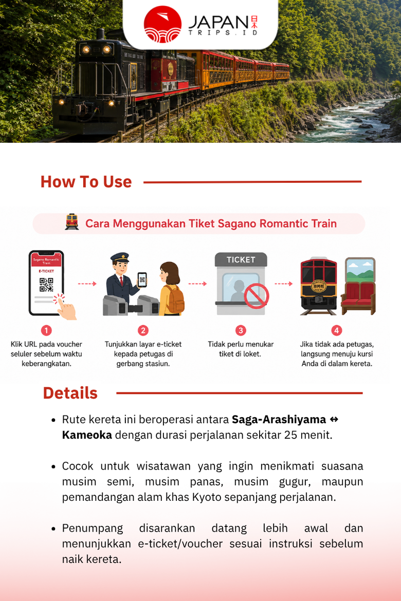 Sagano Romantic Train One-Way Ticket | Kereta Sagano Kyoto