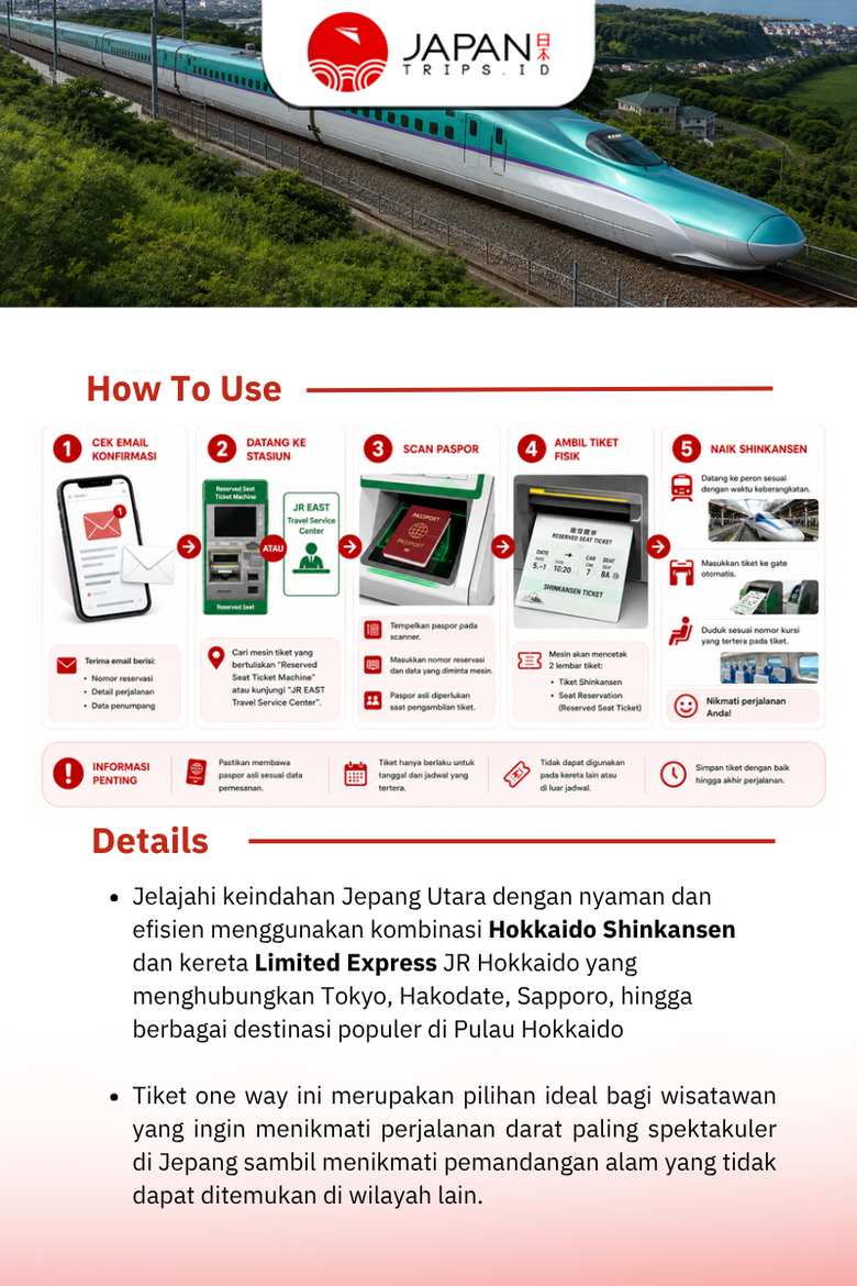 Tiket Shinkansen Tokyo - Sapporo/Hakodate & Sapporo - Asahikawa/Otaru/Noboribetsu/Lake Toya | Kereta Cepat Jepang (One Way)