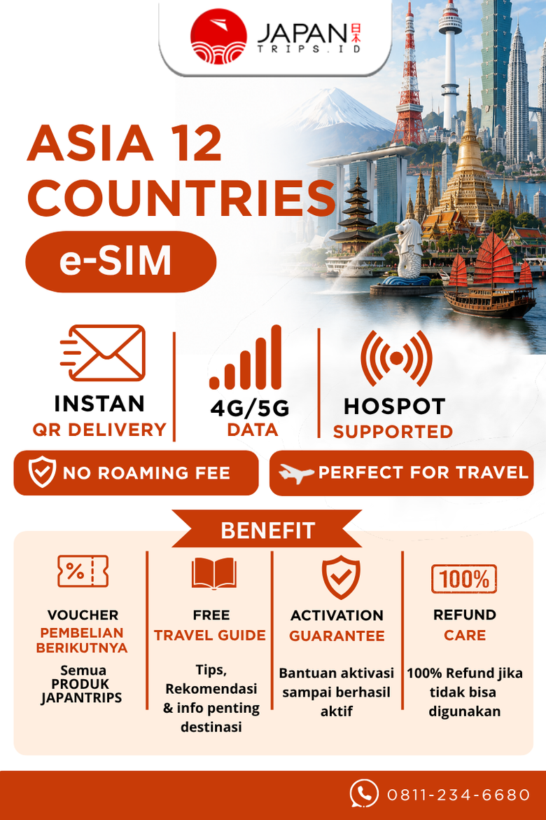 eSIM Asia Multi Country + TikTok | Singapore, Korea, Hong Kong, China | 12 Negara