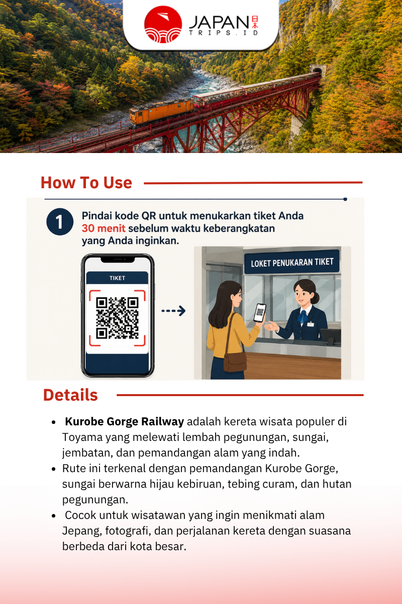 Kurobe Gorge Railway – Tiket Pulang Pergi Unazuki ⇄ Nekomata (Kereta Wisata)