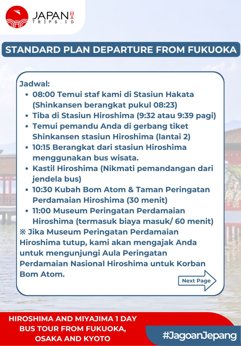 Hiroshima and Miyajima 1 Day Bus Tour from Fukuoka, Osaka and Kyoto