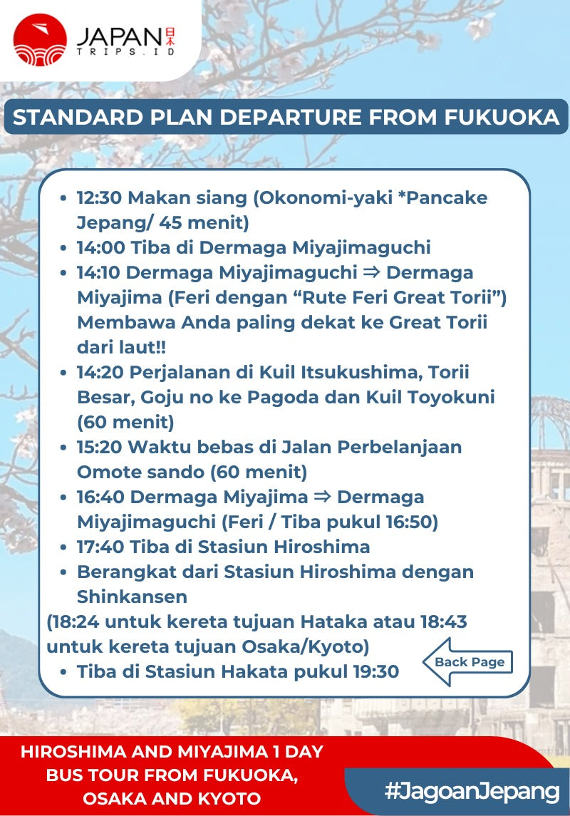 Hiroshima and Miyajima 1 Day Bus Tour from Fukuoka, Osaka and Kyoto