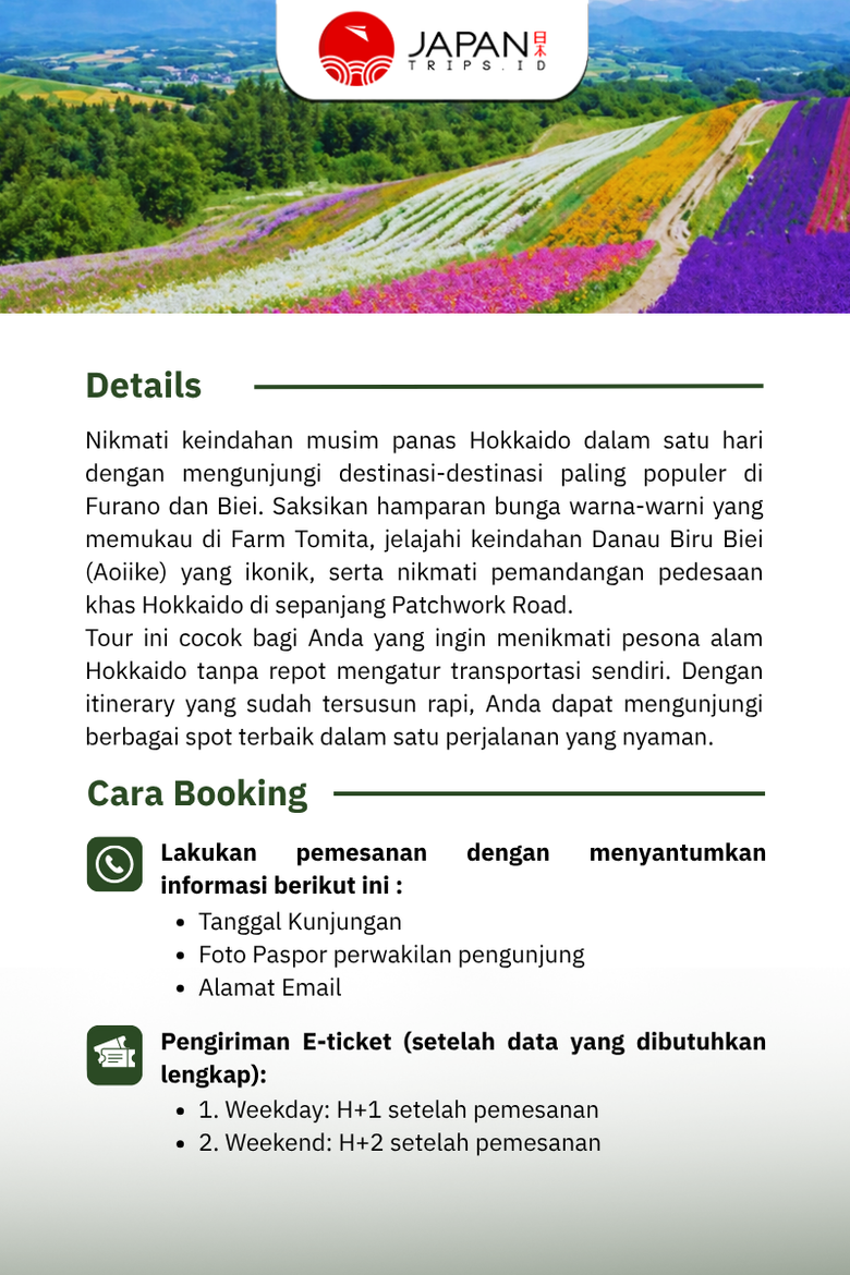 Hokkaido Furano Flower Fields One Day Tour | Tur Satu Hari di Ladang Bunga Furano Hokkaido