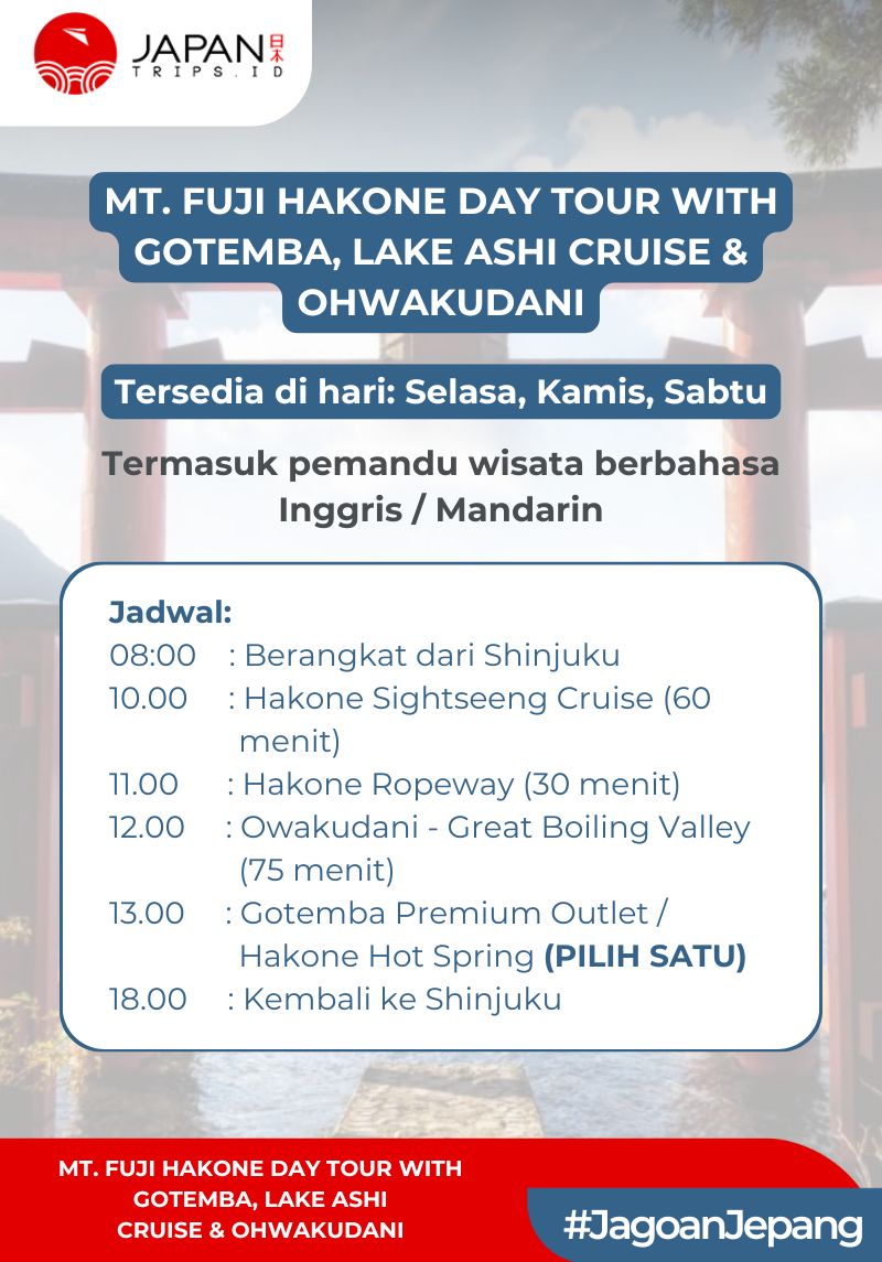 Mt. Fuji Hakone Day Tour with Gotemba, Lake Ashi Cruise & Owakudani