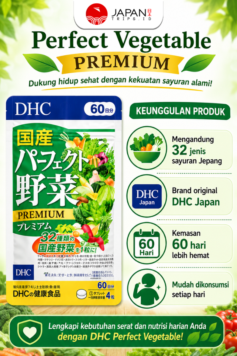 DHC Perfect Vegetable 60 Hari (240 Tablet) Suplemen 32 Ekstrak Sayur | Vitamin Jepang Asli