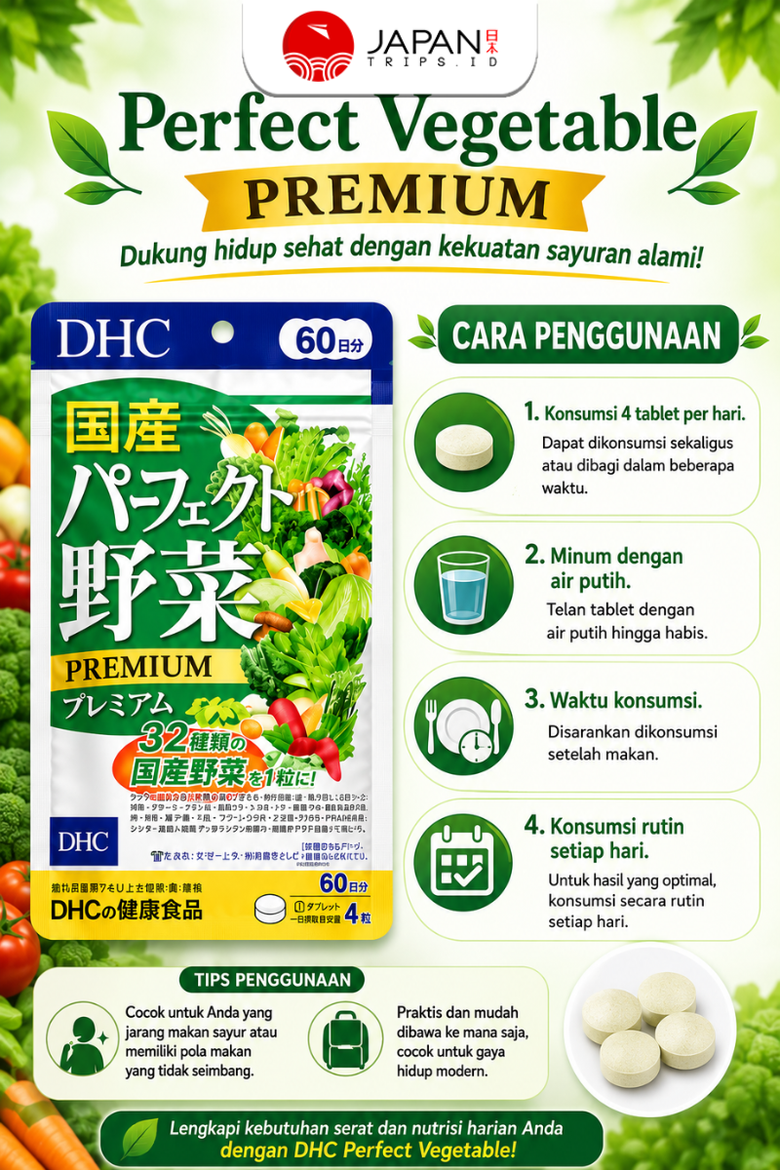 DHC Perfect Vegetable 60 Hari (240 Tablet) Suplemen 32 Ekstrak Sayur | Vitamin Jepang Asli