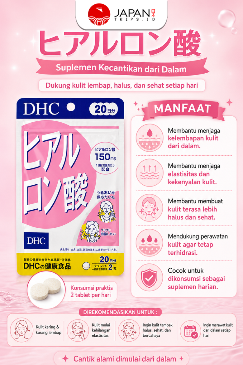 DHC Hyaluronic Acid 20 Days | Suplemen Asam Hialuronat untuk Menjaga Kelembapan Kulit | Original Jepang
