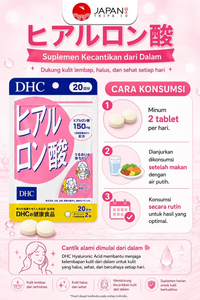 DHC Hyaluronic Acid 20 Days | Suplemen Asam Hialuronat untuk Menjaga Kelembapan Kulit | Original Jepang